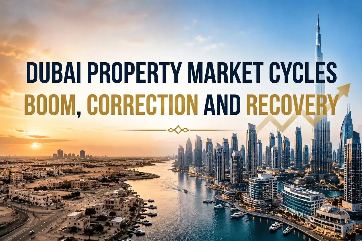 Dubai Property Market Cycles showing boom correction stabilization and recovery